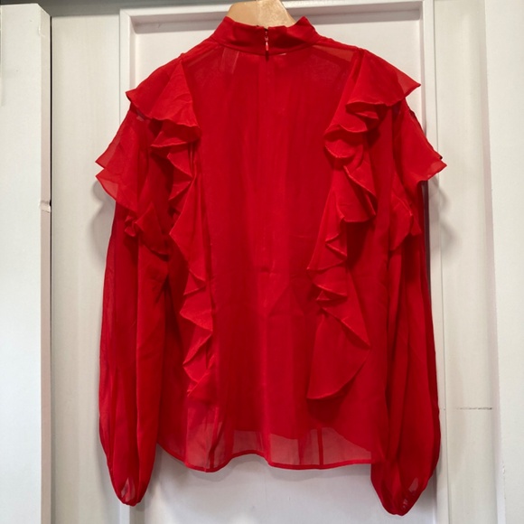 GIAMBATTISTA VALLI x H&M Red Silk Chiffon Ruffle Blouse Shirt Size 4 - Picture 11 of 15